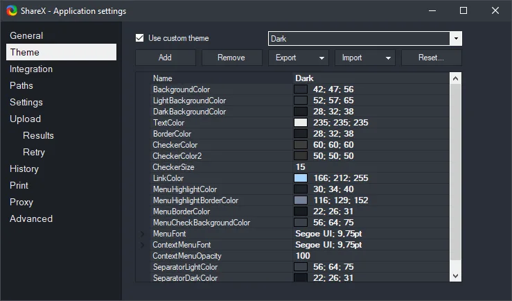 Application Settings — Theme